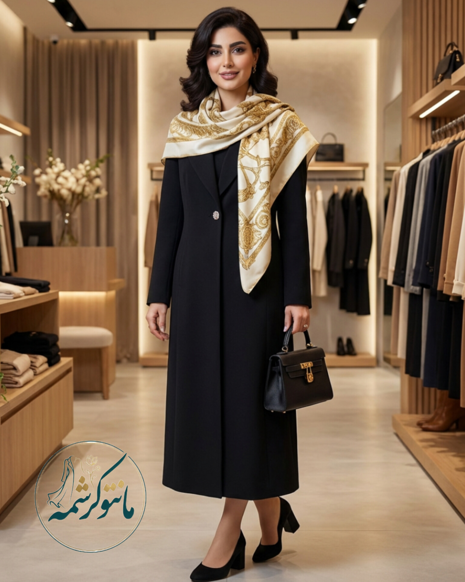 مانتو کرپ بلند زنانه Reyhaneh مدل مروارید مشکی قد ۱۱۲ سانت با تخفیف ویژه